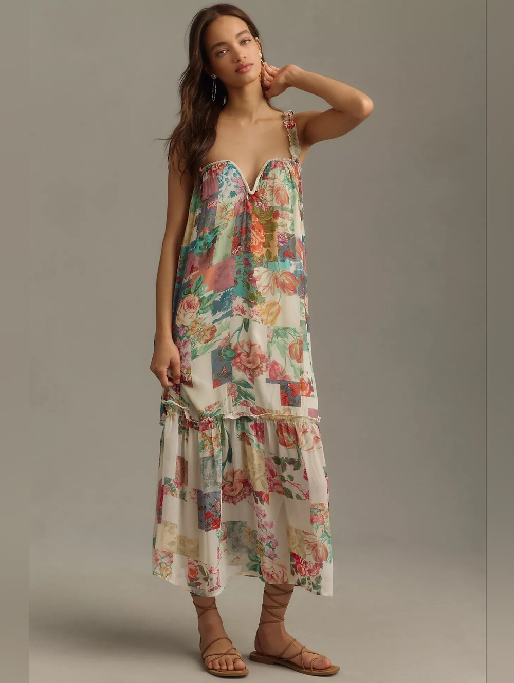 Anthropologie Chiffon Shift Midi Dress Medium Petite NWT